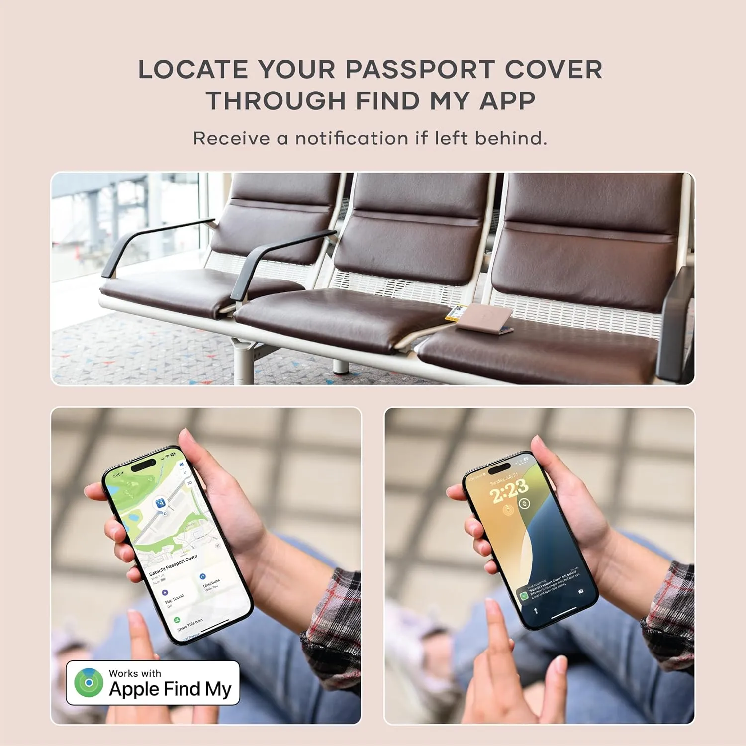 Satechi Passport Holder for Travel with Find My, Passport Cover with 4 Card Holder, Wireless Charging, and RFID protection ?C Travel Essential Vegan Leather Passport ?C Desert Rose