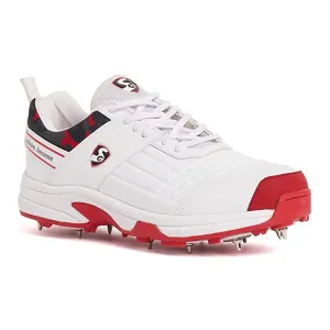 SG Savage Spikes 1.0 Cricket Shoe, White/Red/Grey