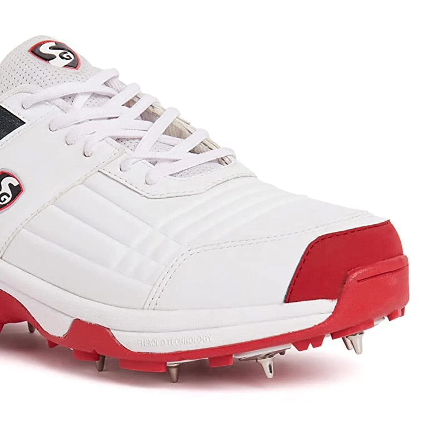 SG Savage Spikes 1.0 Cricket Shoe, White/Red/Grey