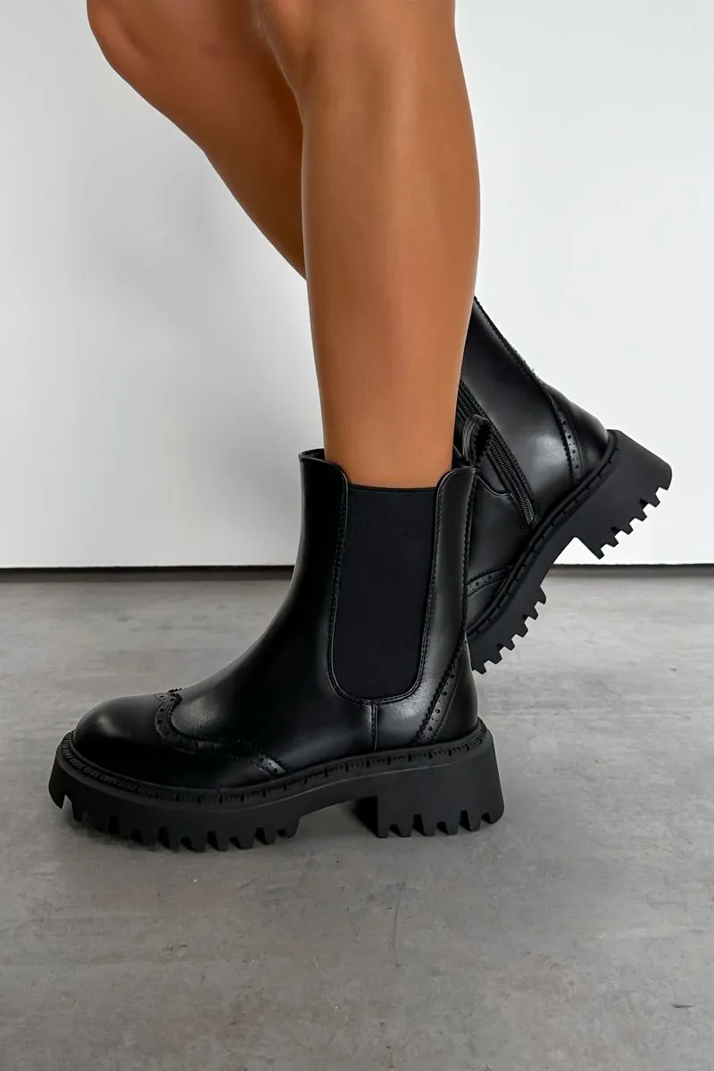 TEXAN Chunky Platform Western Boots - Black PU
