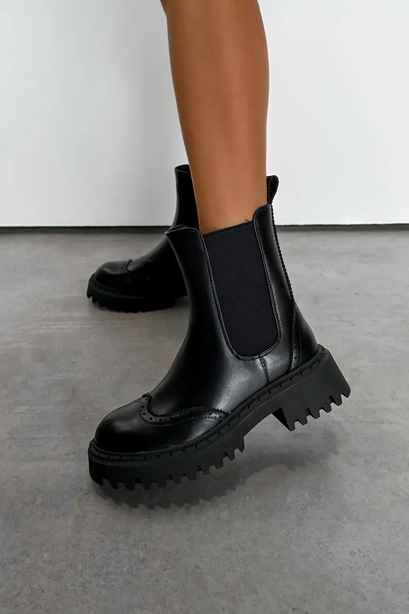 TEXAN Chunky Platform Western Boots - Black PU