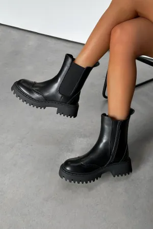 TEXAN Chunky Platform Western Boots - Black PU