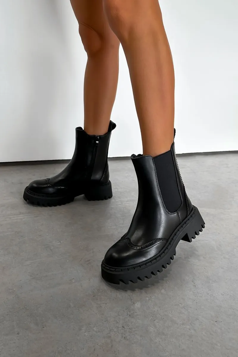 TEXAN Chunky Platform Western Boots - Black PU