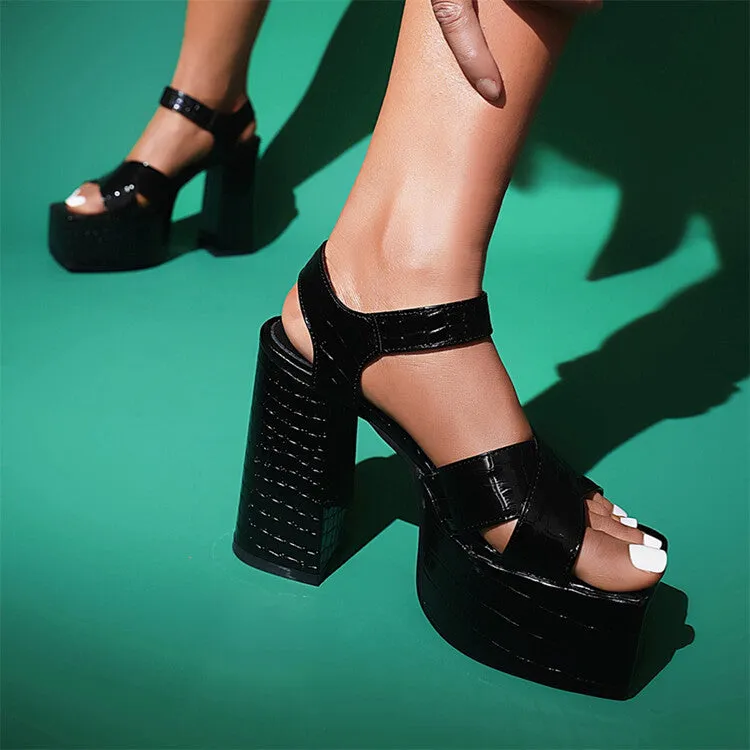 Women's Ankle Strap Buckle Thick Sole Block Heel Platform Sandals
