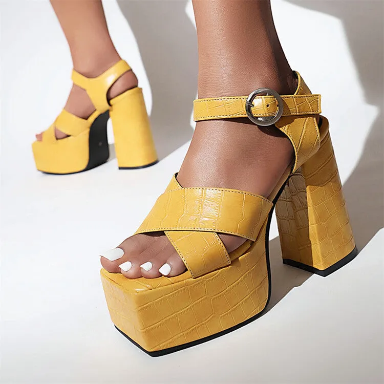 Women's Ankle Strap Buckle Thick Sole Block Heel Platform Sandals