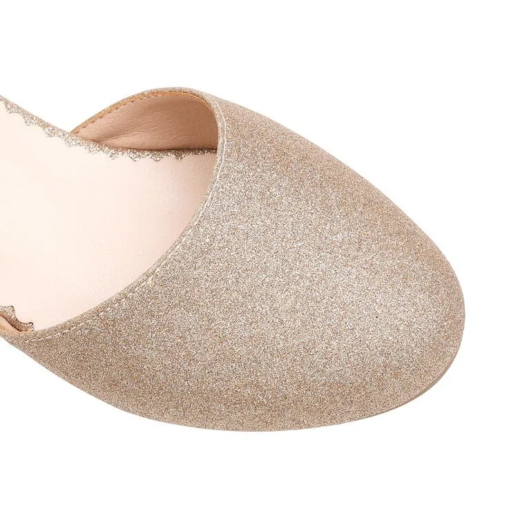 Women's Bling Bling Round Toe Hollow Out Ankle Strap Pearls Rhinestone Block Heel Low Heels Sandals