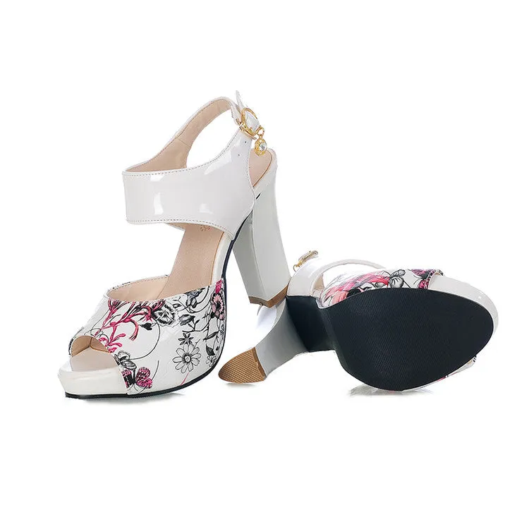 Women's Color Block Flora Peep Toe Chunky Heel Platform Sandals