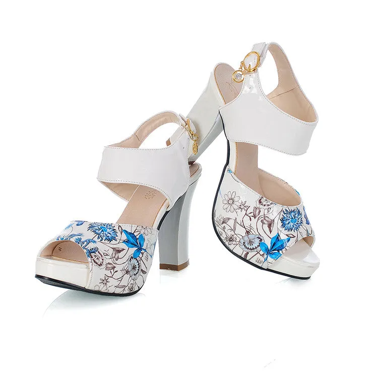 Women's Color Block Flora Peep Toe Chunky Heel Platform Sandals