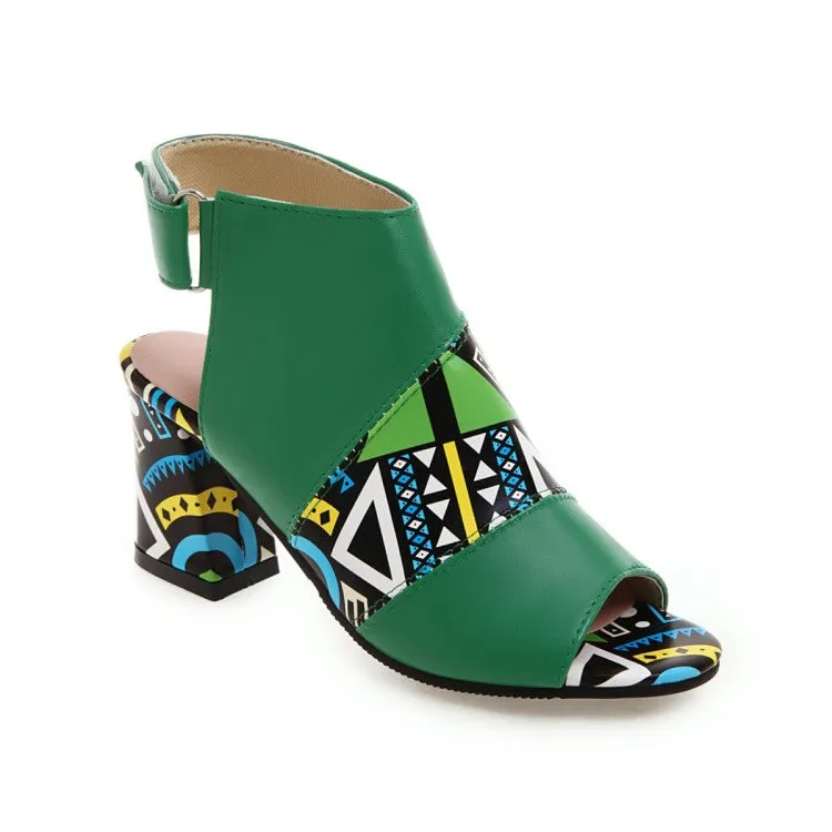 Women's Peep Toe Slingbacks Buckle Straps Block Chunky Heel Sandals