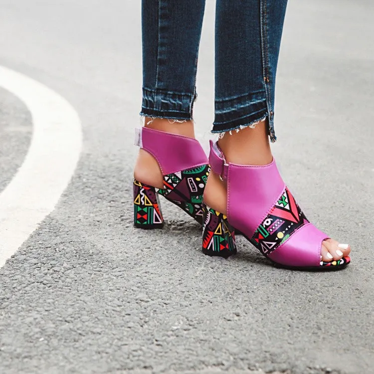 Women's Peep Toe Slingbacks Buckle Straps Block Chunky Heel Sandals