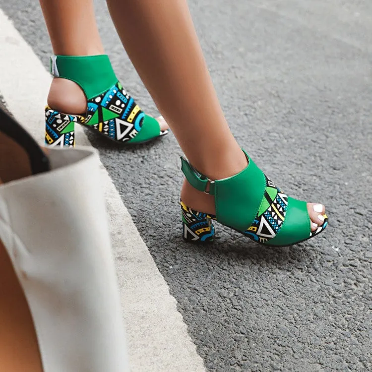 Women's Peep Toe Slingbacks Buckle Straps Block Chunky Heel Sandals