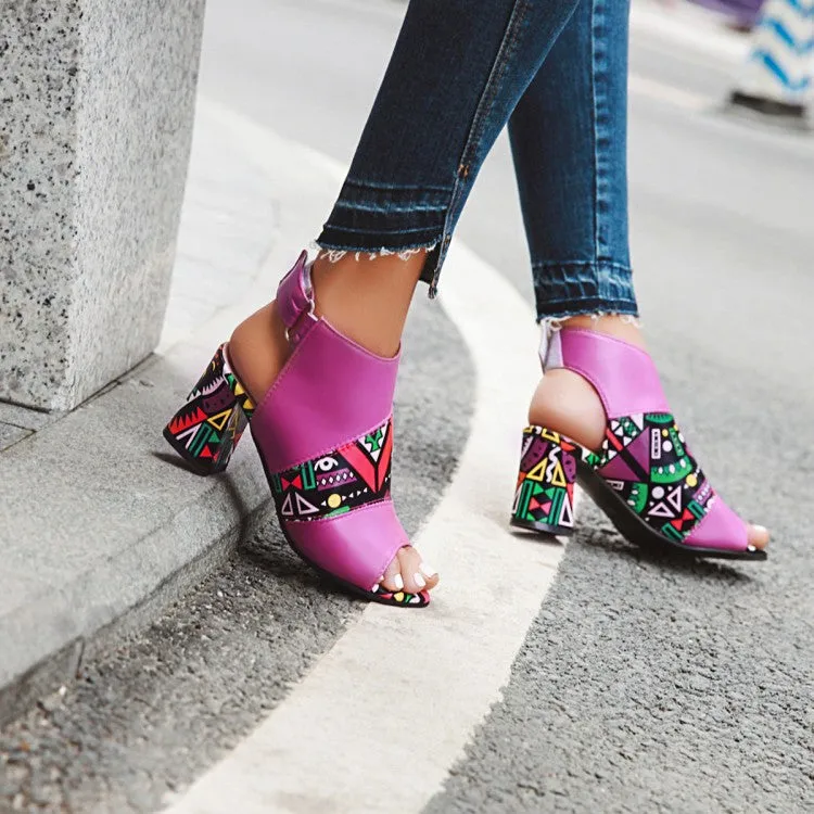 Women's Peep Toe Slingbacks Buckle Straps Block Chunky Heel Sandals