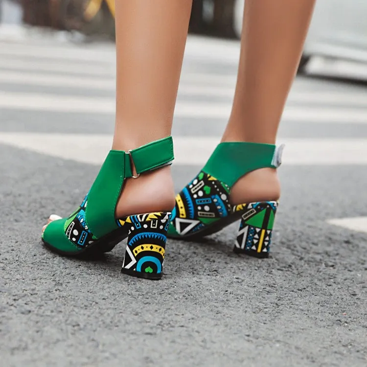 Women's Peep Toe Slingbacks Buckle Straps Block Chunky Heel Sandals