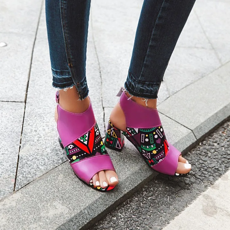 Women's Peep Toe Slingbacks Buckle Straps Block Chunky Heel Sandals