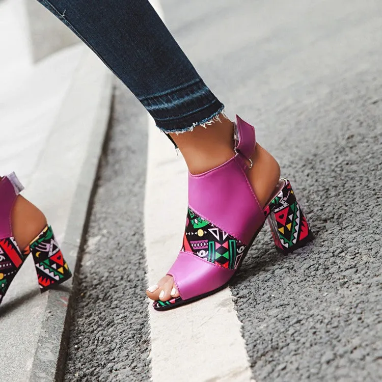 Women's Peep Toe Slingbacks Buckle Straps Block Chunky Heel Sandals