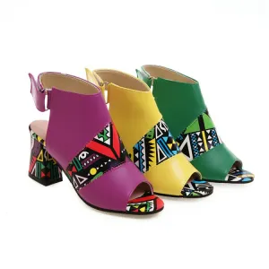 Women's Peep Toe Slingbacks Buckle Straps Block Chunky Heel Sandals