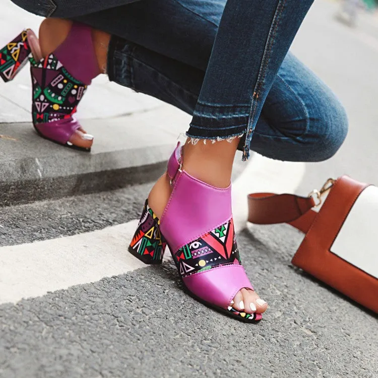 Women's Peep Toe Slingbacks Buckle Straps Block Chunky Heel Sandals