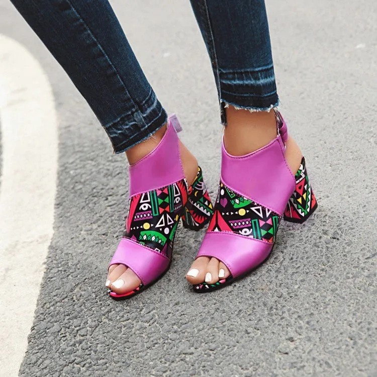 Women's Peep Toe Slingbacks Buckle Straps Block Chunky Heel Sandals