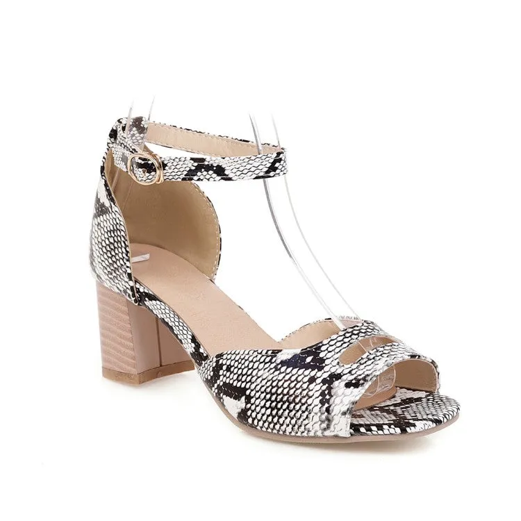 Women's's Ankle Strap Printed Block Heels Sandals