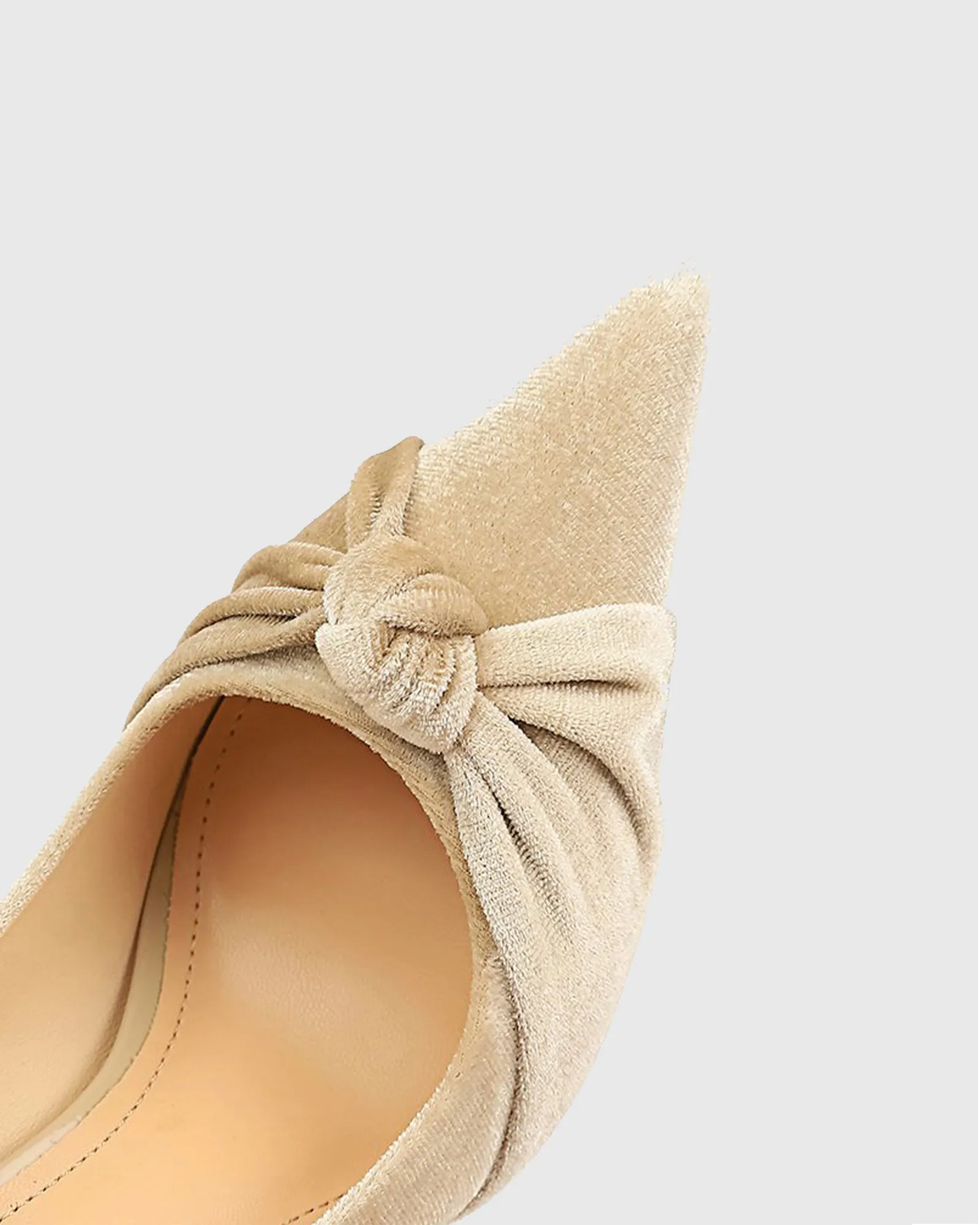 Xolani Ruched Bow Velvet  Pumps In Beige