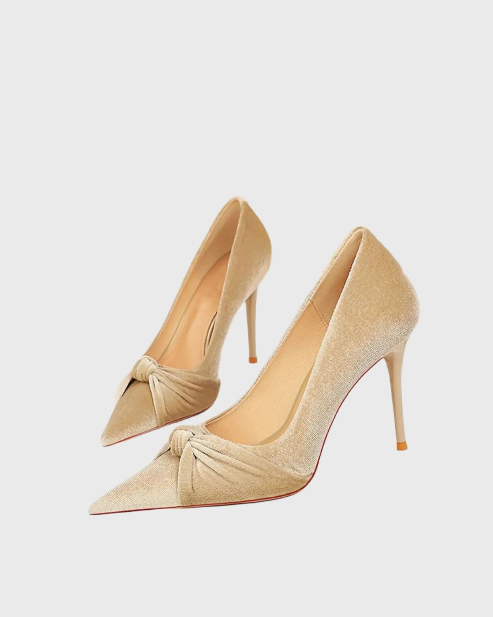Xolani Ruched Bow Velvet  Pumps In Beige