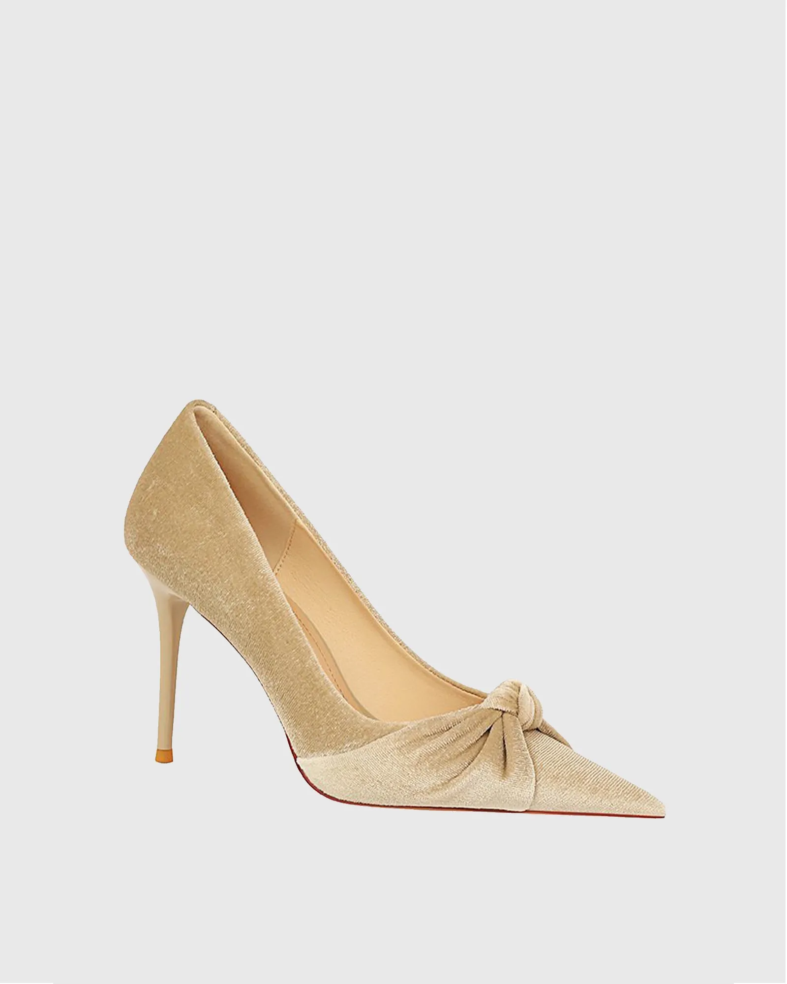 Xolani Ruched Bow Velvet  Pumps In Beige