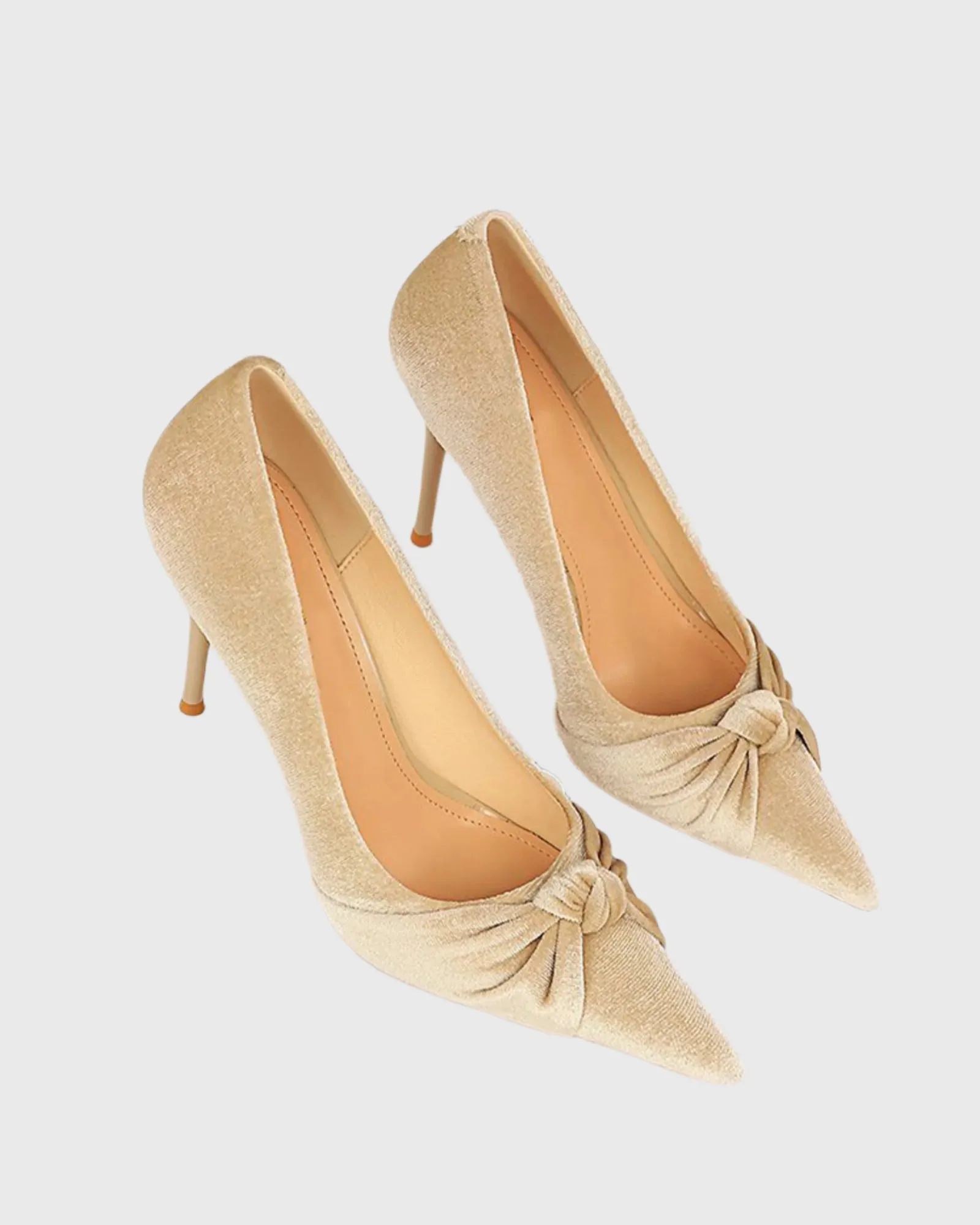 Xolani Ruched Bow Velvet  Pumps In Beige