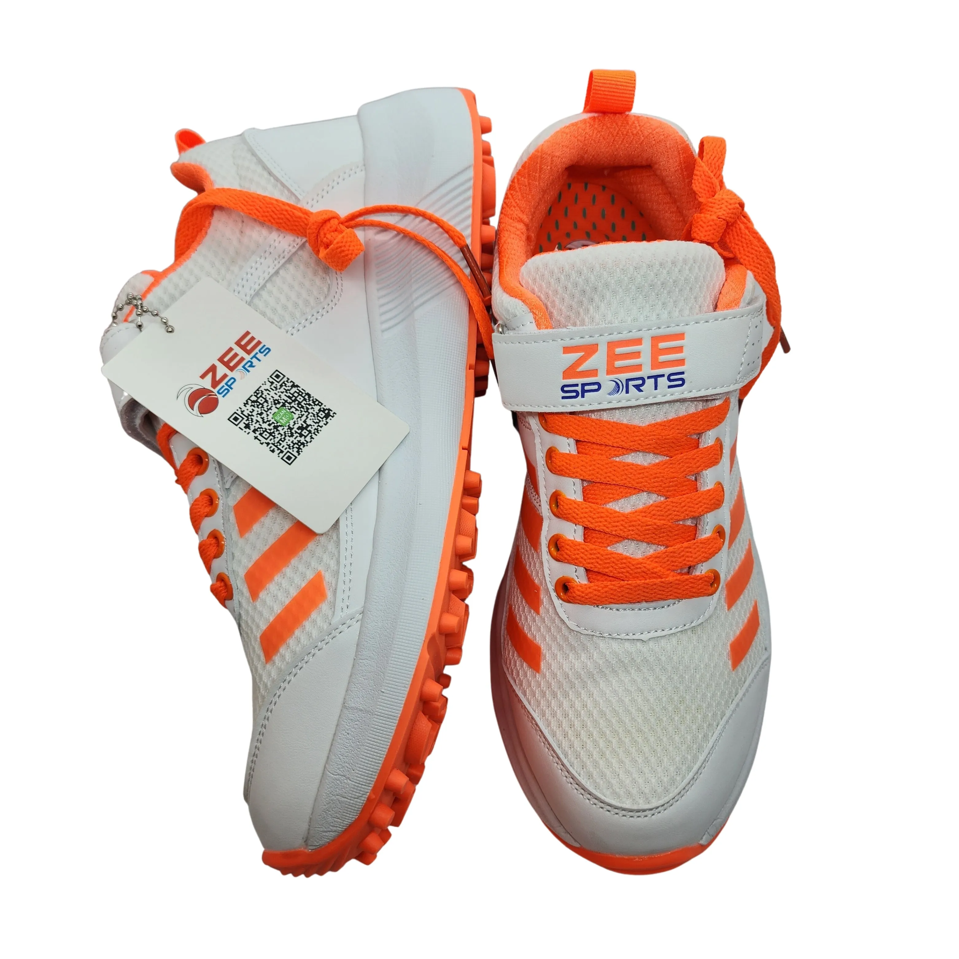 Zee Sports Cricket Shoes Rubber Spike Allrounder Mid Height With An Extra Non Slip Gel in-sole - Orange