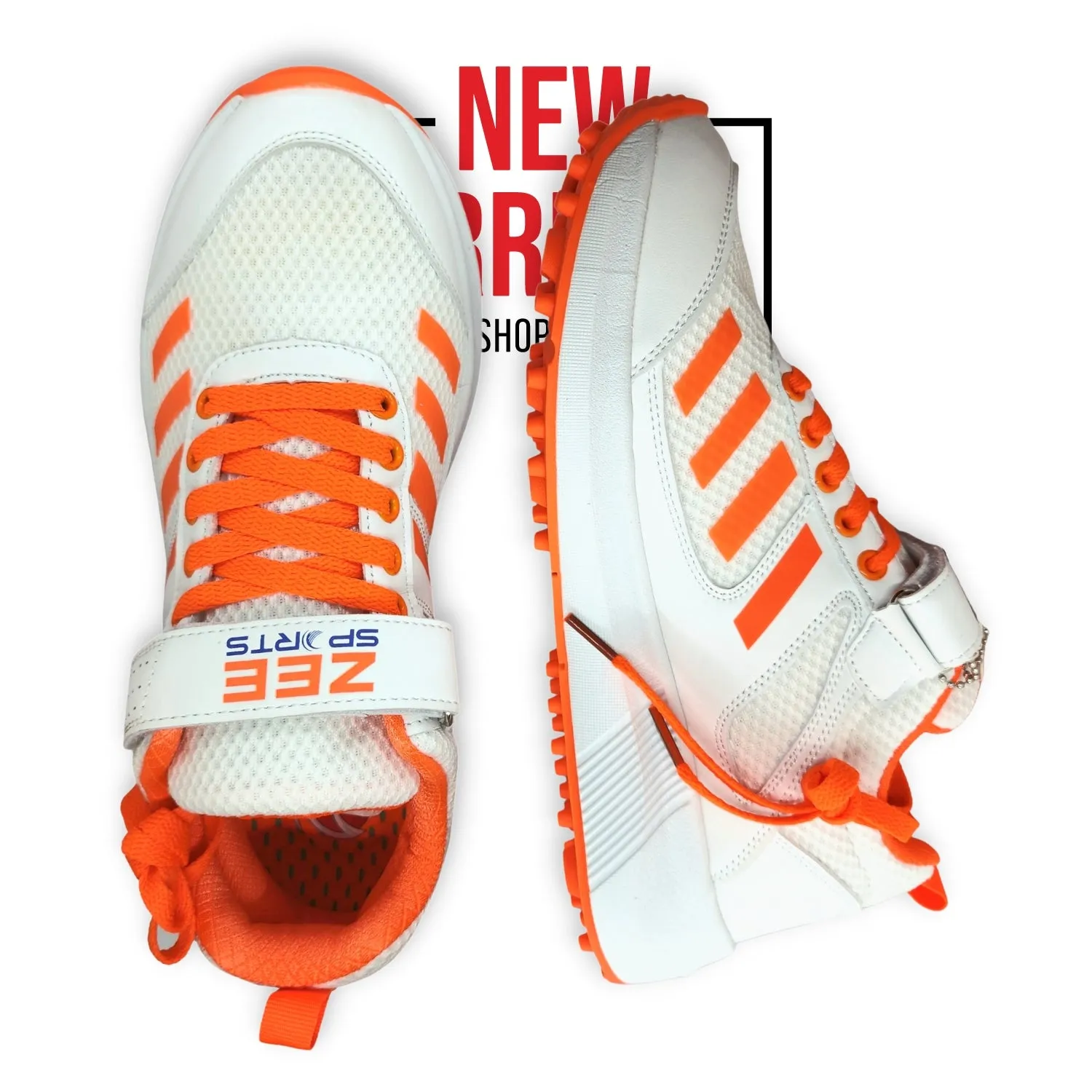 Zee Sports Cricket Shoes Rubber Spike Allrounder Mid Height With An Extra Non Slip Gel in-sole - Orange